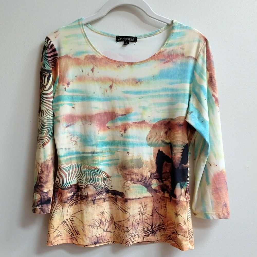 Jessica Max Shirt Stretch Art Desert Elephant Sky